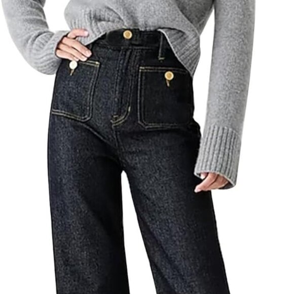 Women's "Oprah's Favorite" Tummy Control Sailor Wide Leg Denim Pants Size XL - Picture 2 of 5